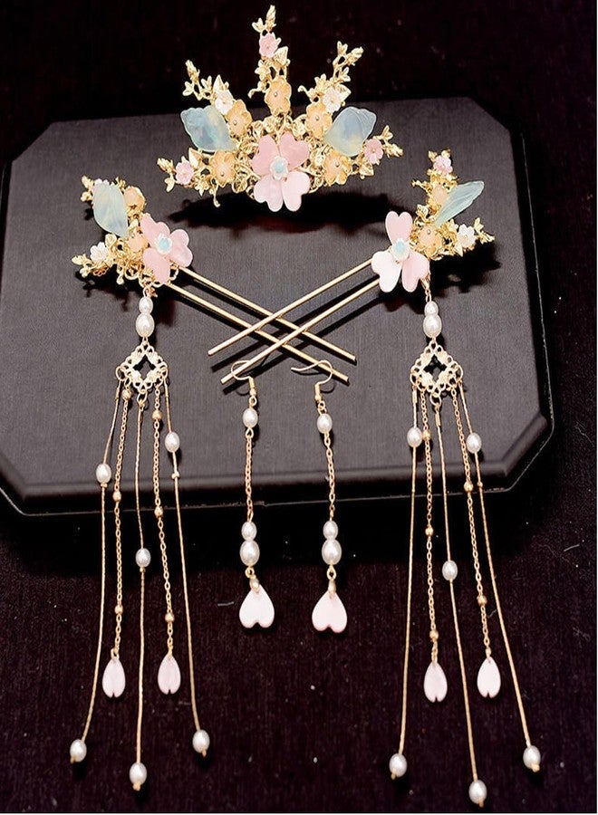 Engjajo Alloy Hair Sticks Pins Long Tassel Hanfu Chinese Hair Comb/Earrings Set of 1 Traditional Classical (Style E) - Image 1